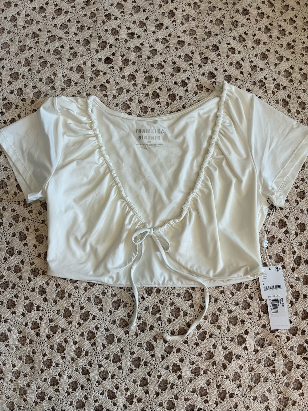 Frankie’s Bikinis Ziggy Swim Top White Size Large NWT